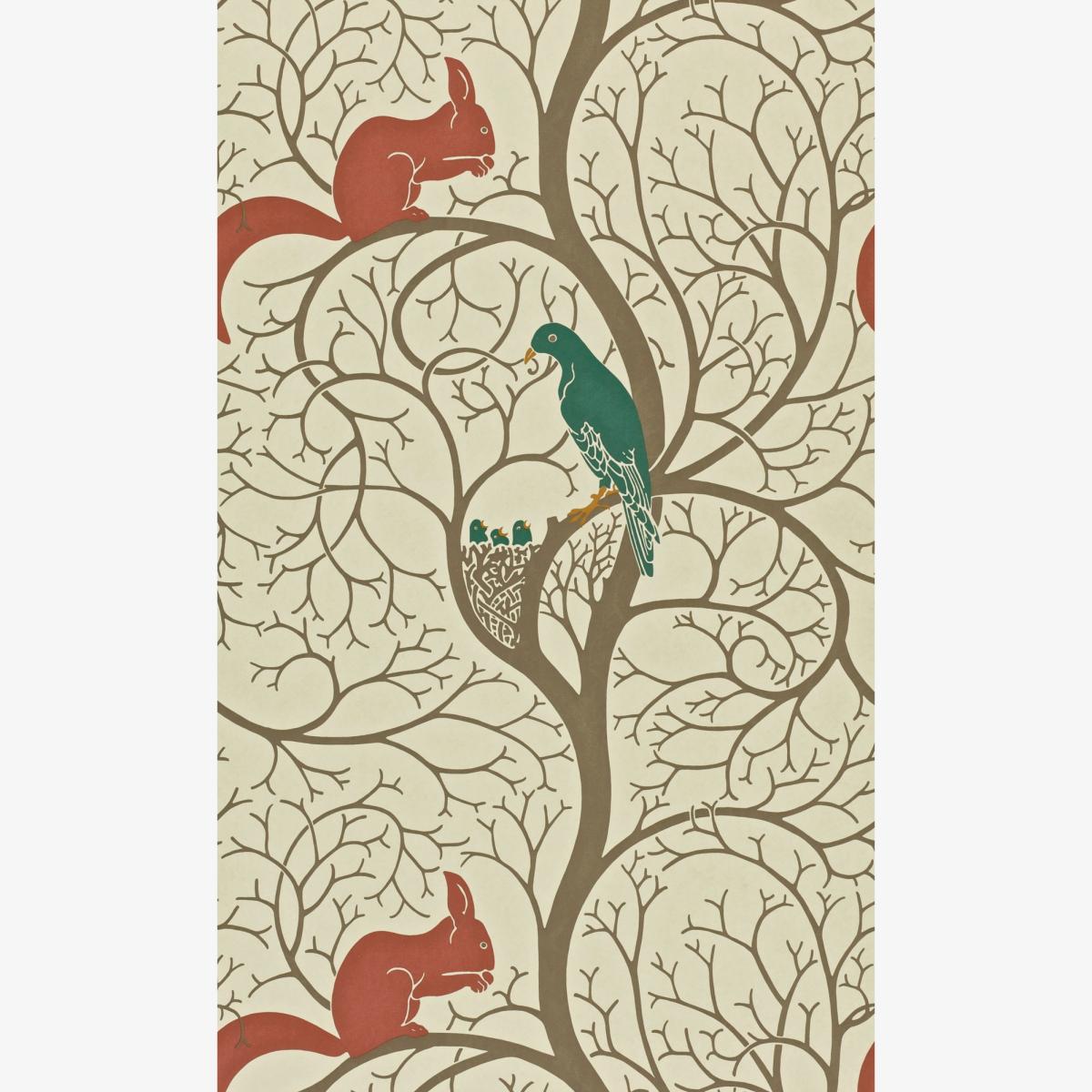 Squirrel And Dove Wallpaper 102 by Sanderson in Teal Red Roll