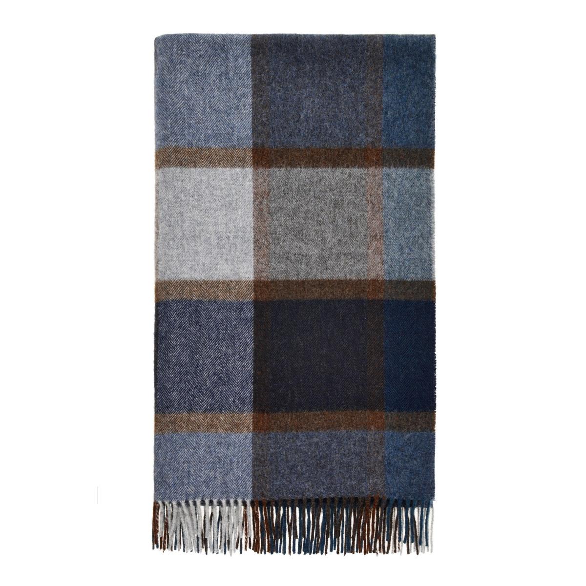 Runswick Tartan Check Merino Lambs Wool Throw by LuxeTapi in Blue140x185cm – image 2