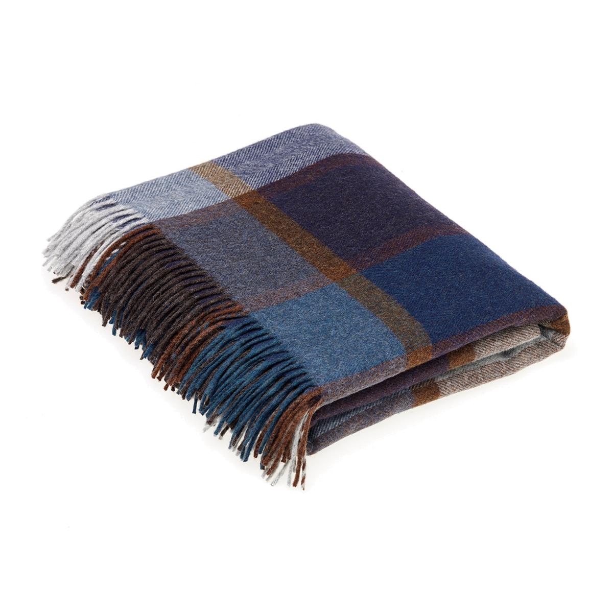 Runswick Tartan Check Merino Lambs Wool Throw by LuxeTapi in Blue140x185cm – image 1