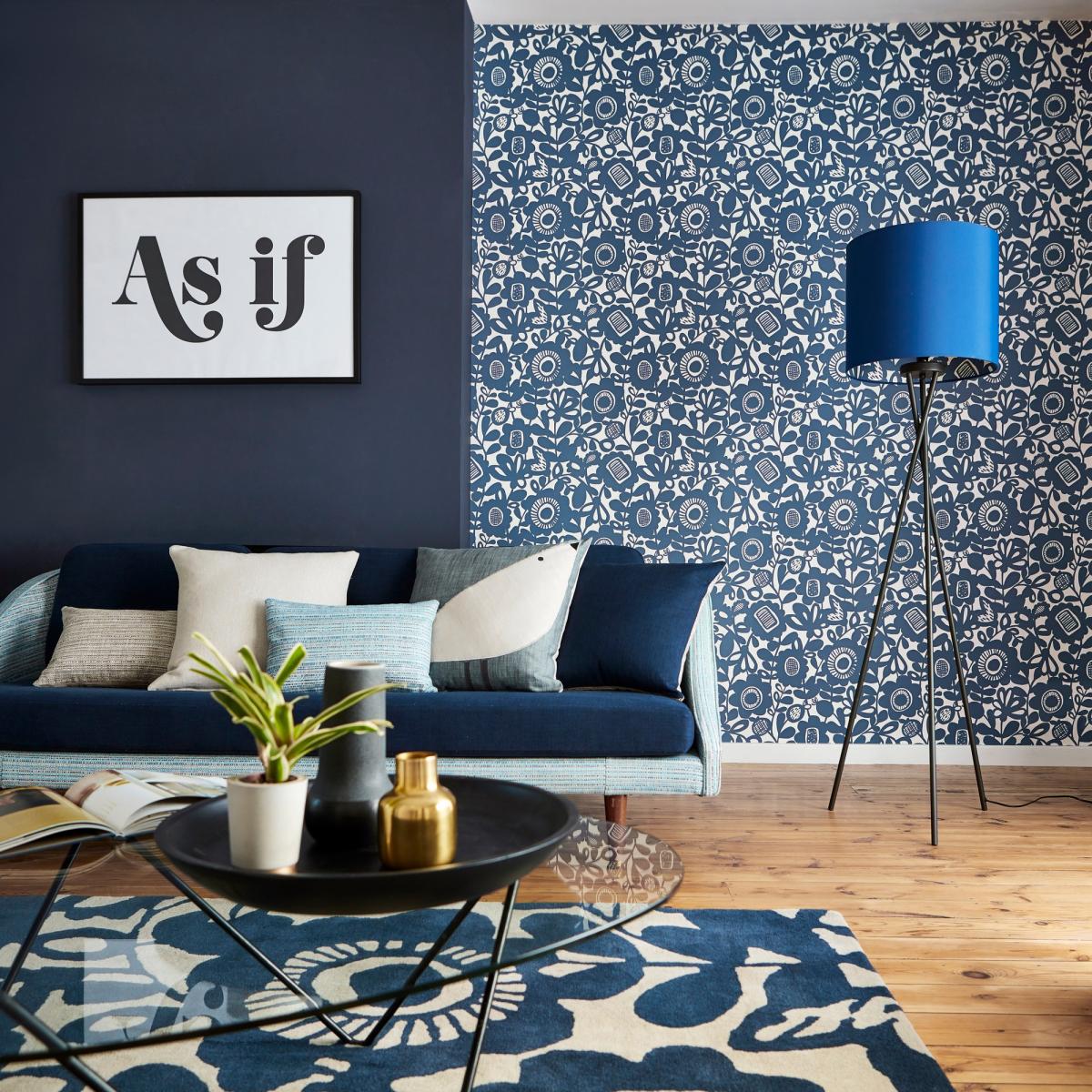 Kukkia Floral Wallpaper 111510 by Scion in Ink Blue Roll – image 1
