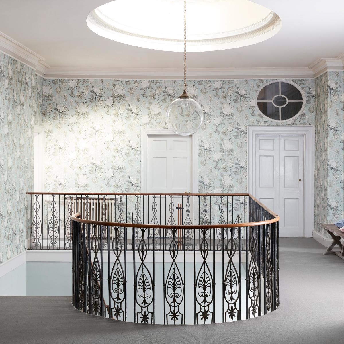 King Protea Wallpaper 216645 by Sanderson in Aqua Linen Beige&nbsp;Roll – image 2