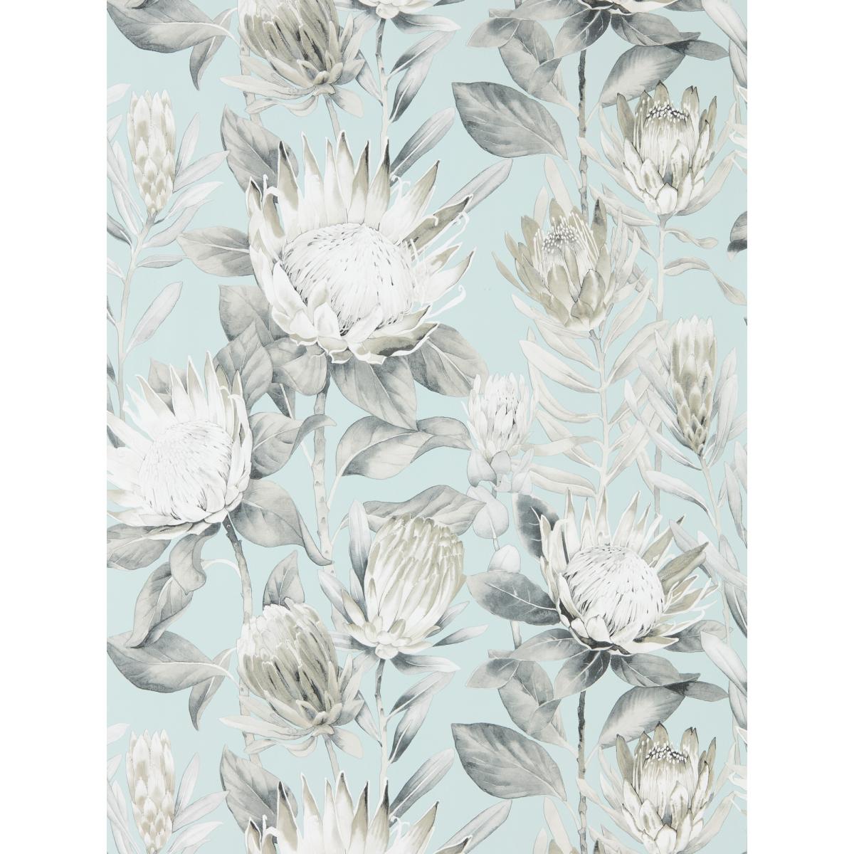 King Protea Wallpaper 216645 by Sanderson in Aqua Linen Beige&nbsp;Roll – image 3