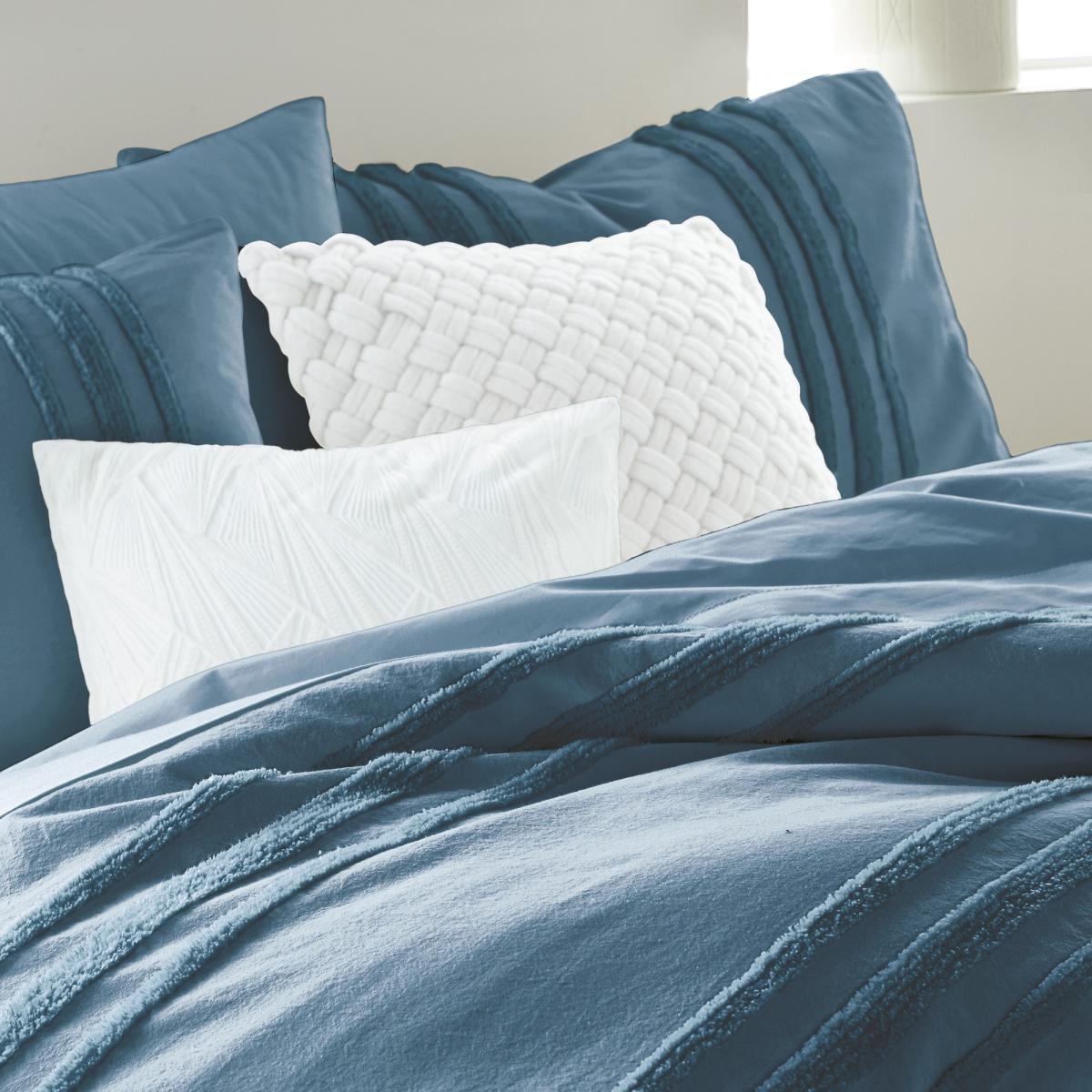 Chenille Textured Stripe Cotton Bedding by DKNY in Denim Blue 220x260cm – image 3