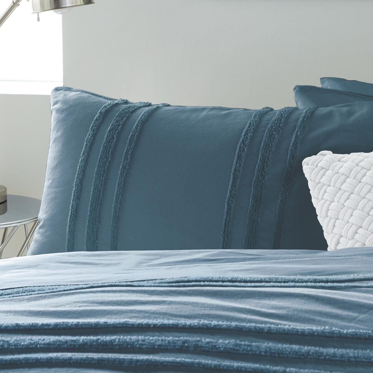 Chenille Textured Stripe Cotton Bedding by DKNY in Denim Blue 220x260cm – image 4