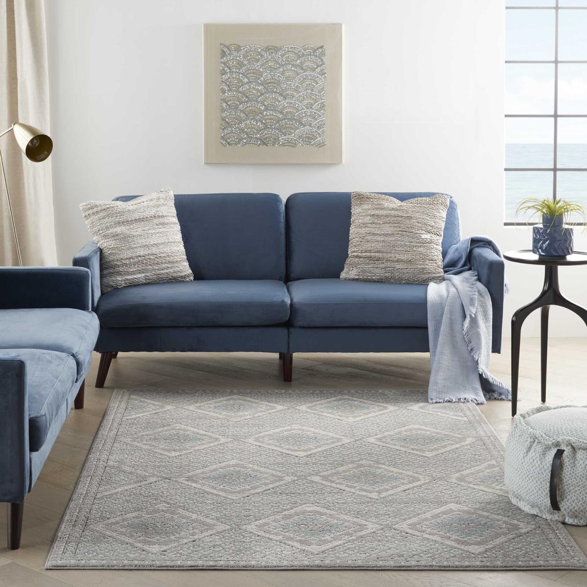 Quarry QUA16 Geometric Rugs in Grey Ivory Blue 114x175cm – image 1