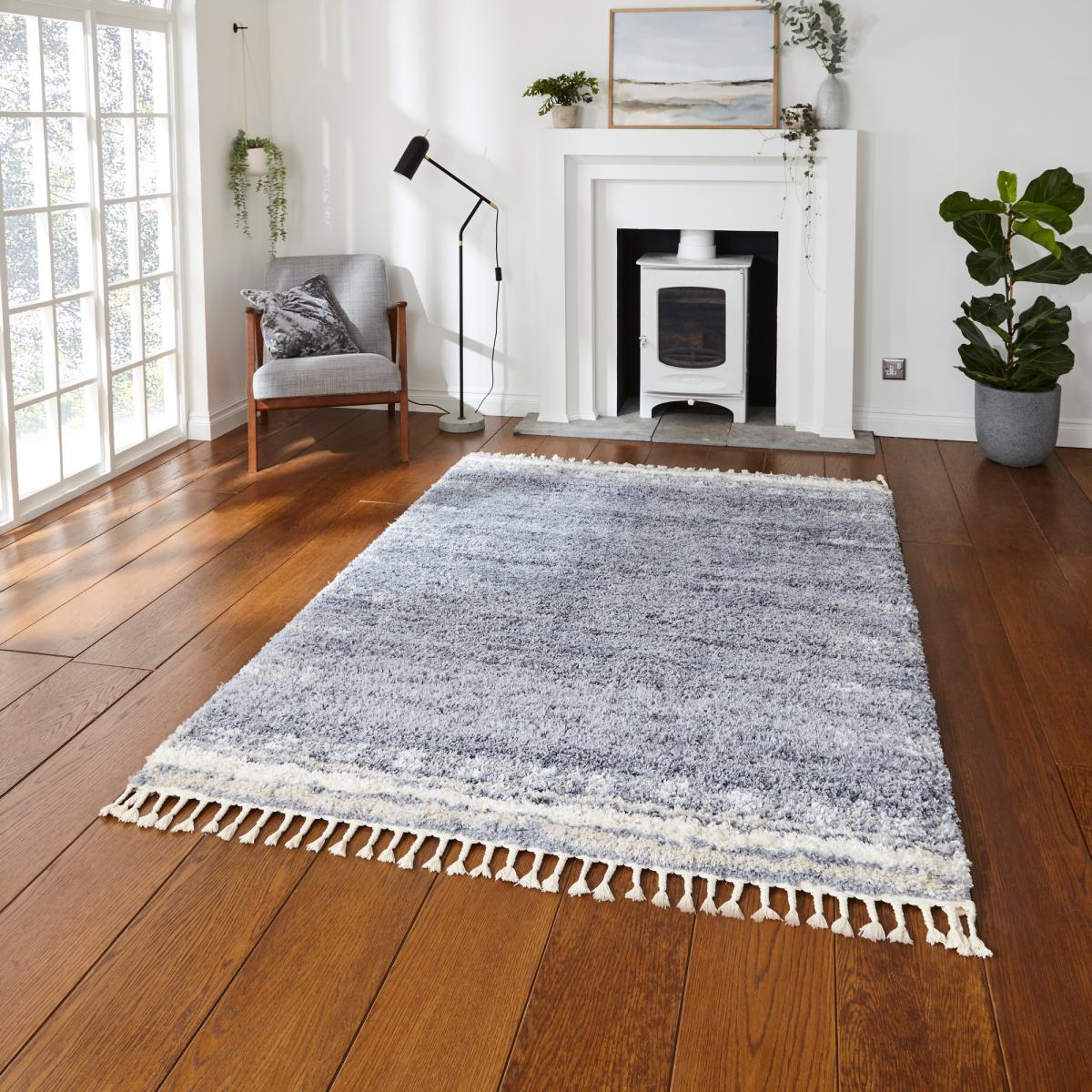Boho Moroccan 1696 Shaggy Rugs in Grey Ivory – image 2