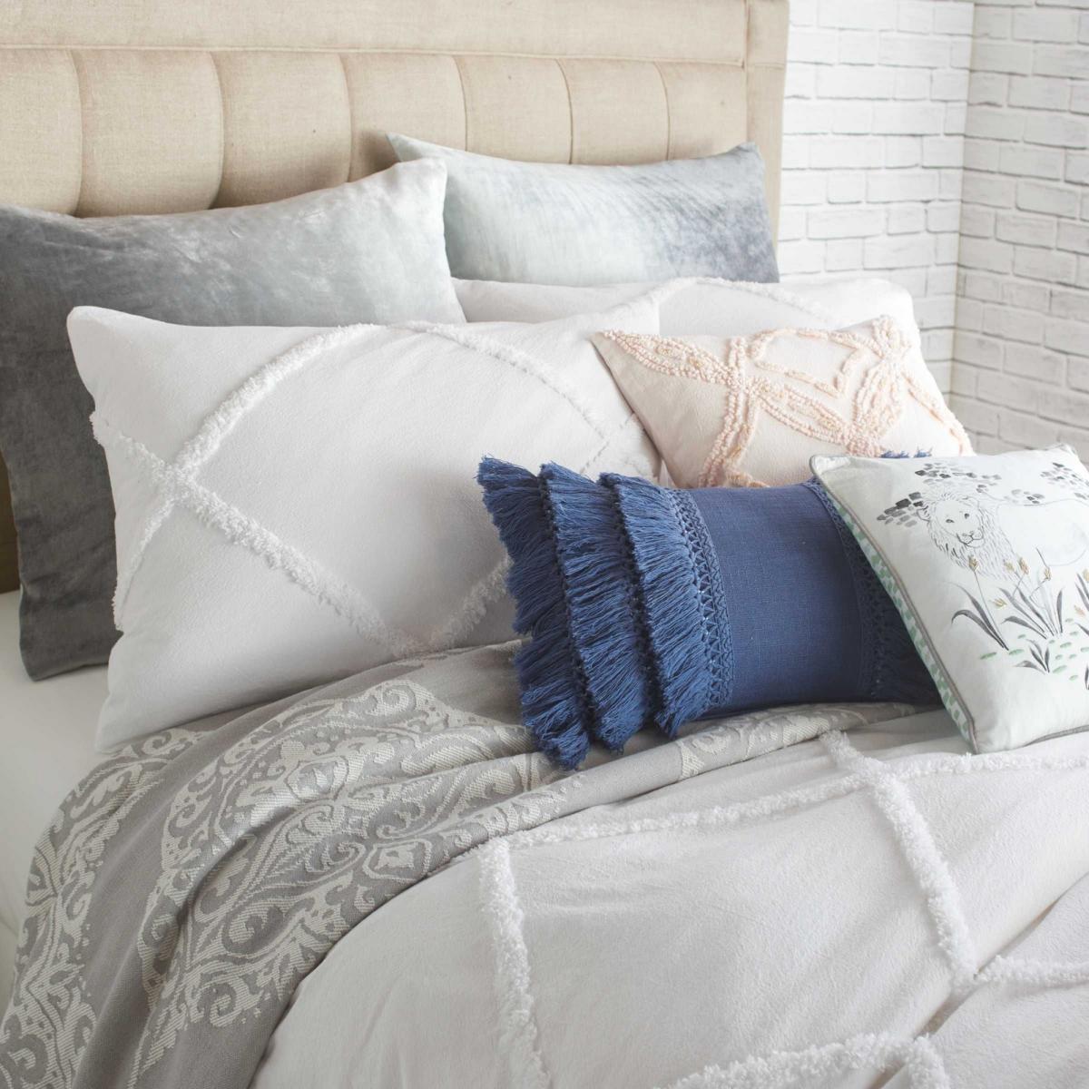 Chenille Lattice Bedding Duvet Cover and Pillowcase By Peri Home in White 260x220cm – image 2