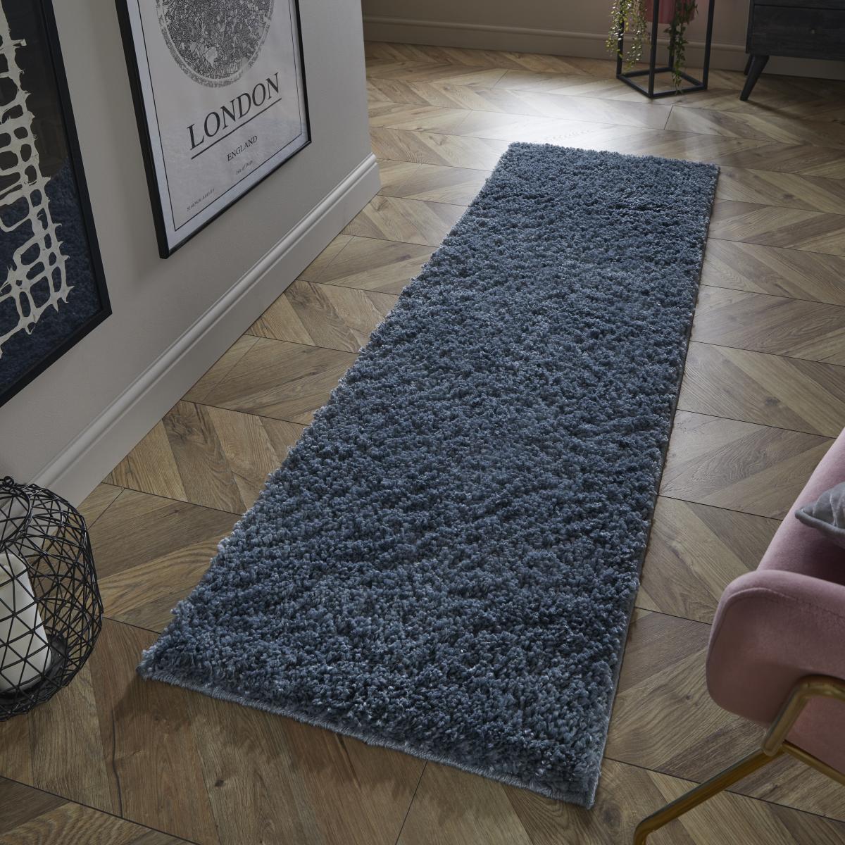 Larissa Washable Plain Shaggy Runner Rug in Blue67x200cm – image 2