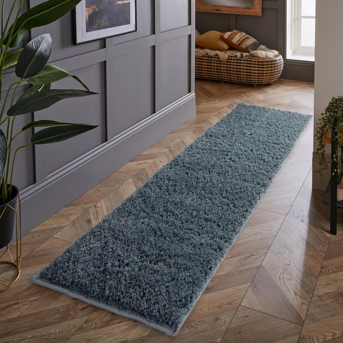Larissa Washable Plain Shaggy Runner Rug in Blue67x200cm – image 1