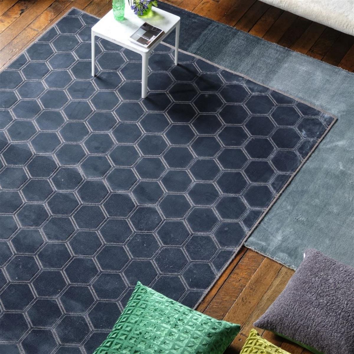 Manipur Geometric Hexagon Rugs in Delft Blue by Designers Guild – image 2