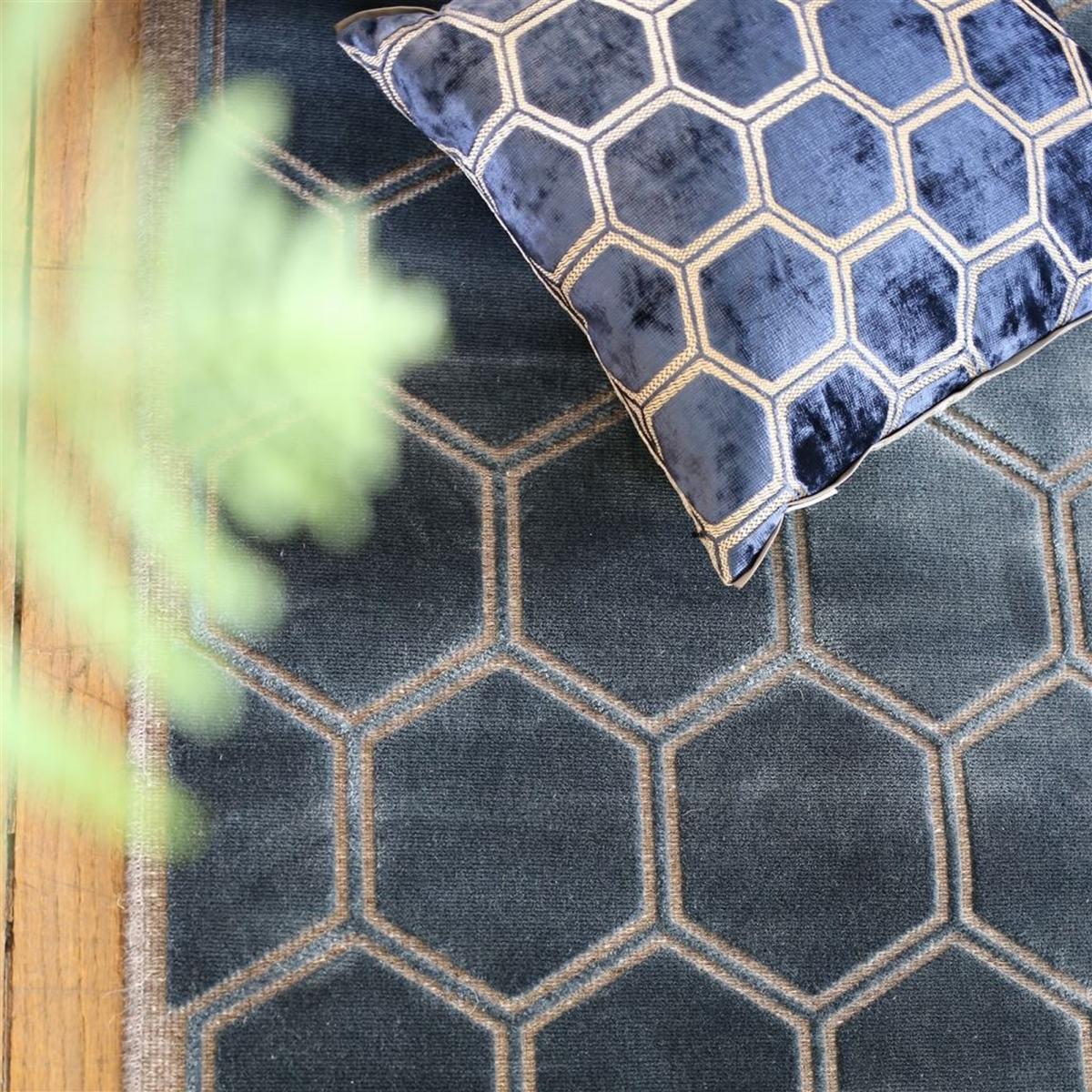 Manipur Geometric Hexagon Rugs in Delft Blue by Designers Guild – image 3