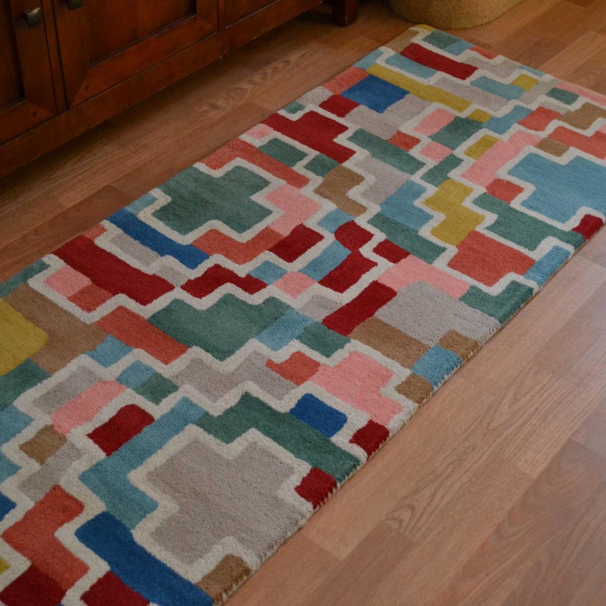 Estella Tetris Geometric Wool Runner Rugs in 89605 Multi 67x230cm – image 2