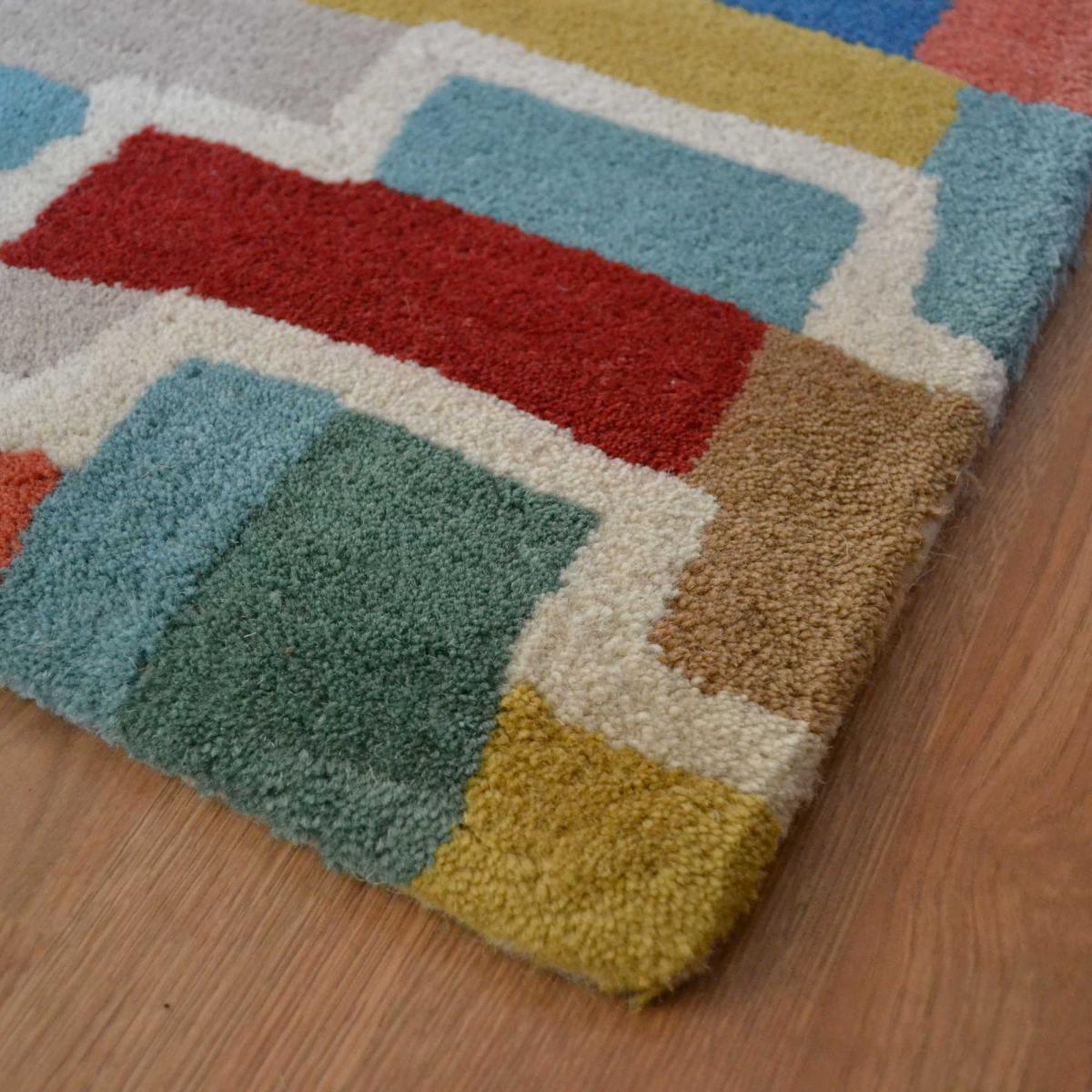 Estella Tetris Geometric Wool Runner Rugs in 89605 Multi 67x230cm – image 4
