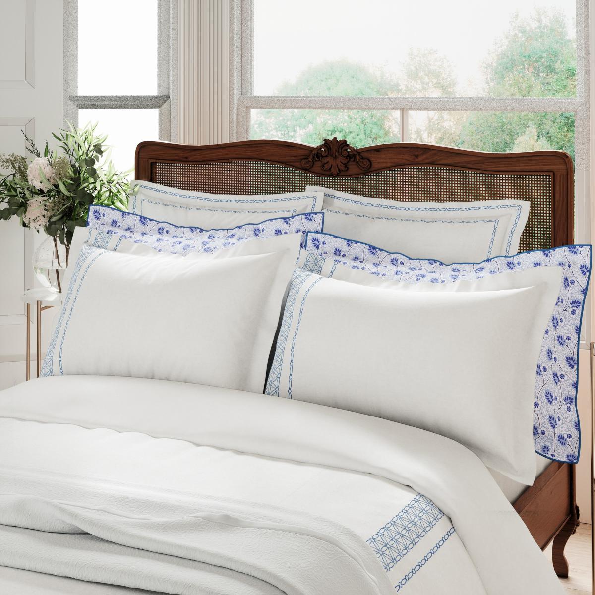 Ninua Embroidered Floral Bedding by V&A in Blue & White 230x220cm – image 2