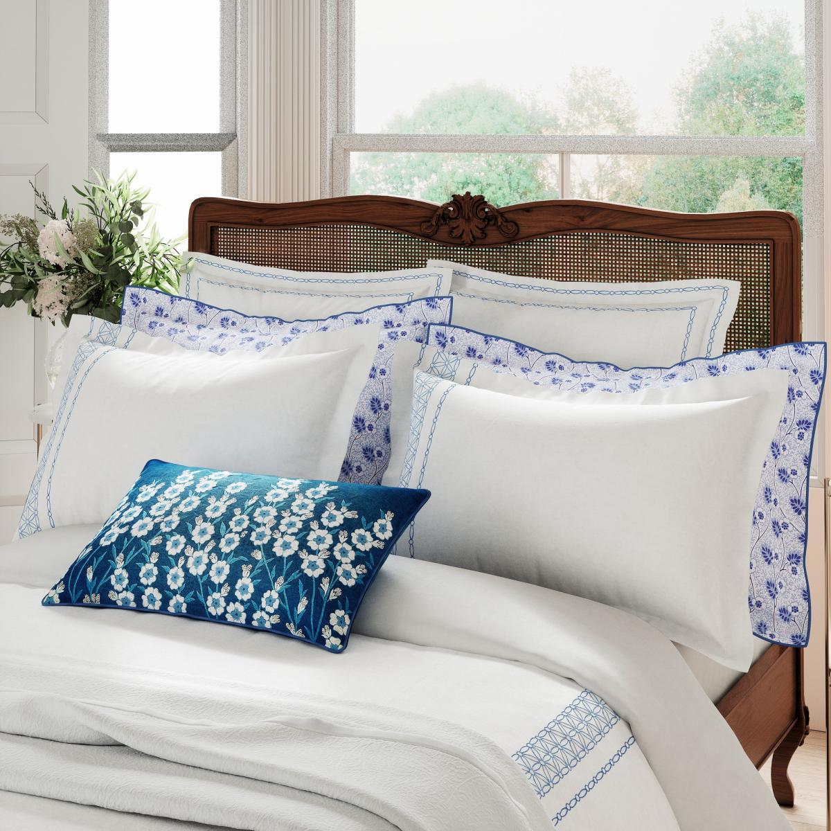 Ninua Embroidered Floral Bedding by V&A in Blue & White 230x220cm – image 3