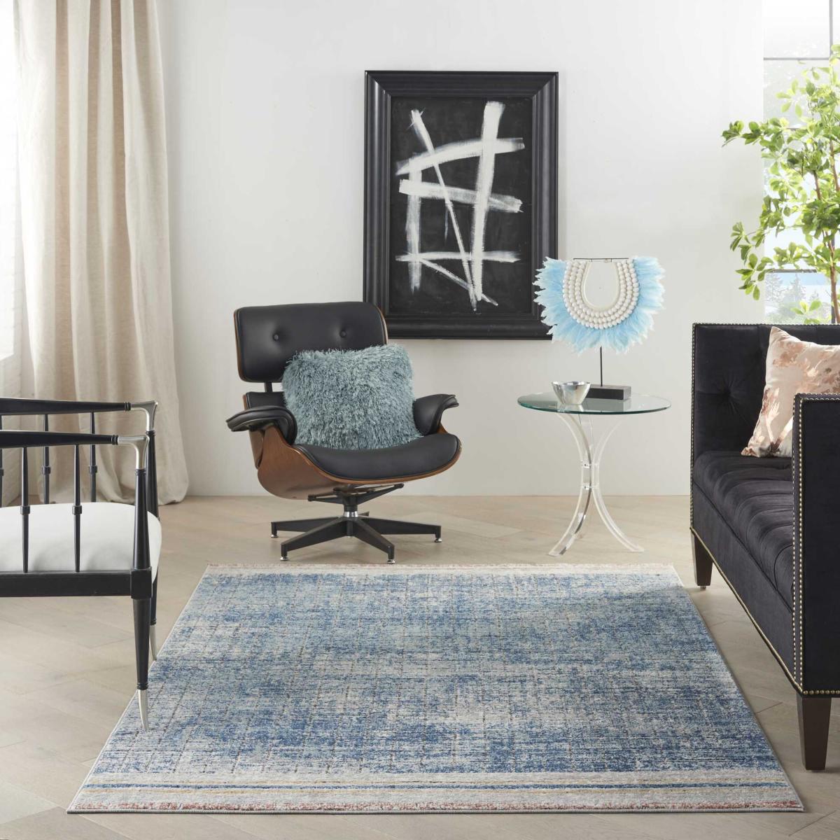 Quarry QUA13 Geometric Distressed Rugs in Blue by Nourison – image 1
