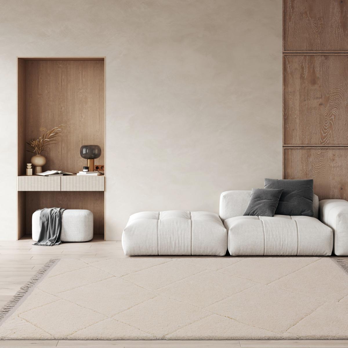 Fes FE01 Moroccan Berber Carved Boho Rugs in Cream White160x230cm – image 3