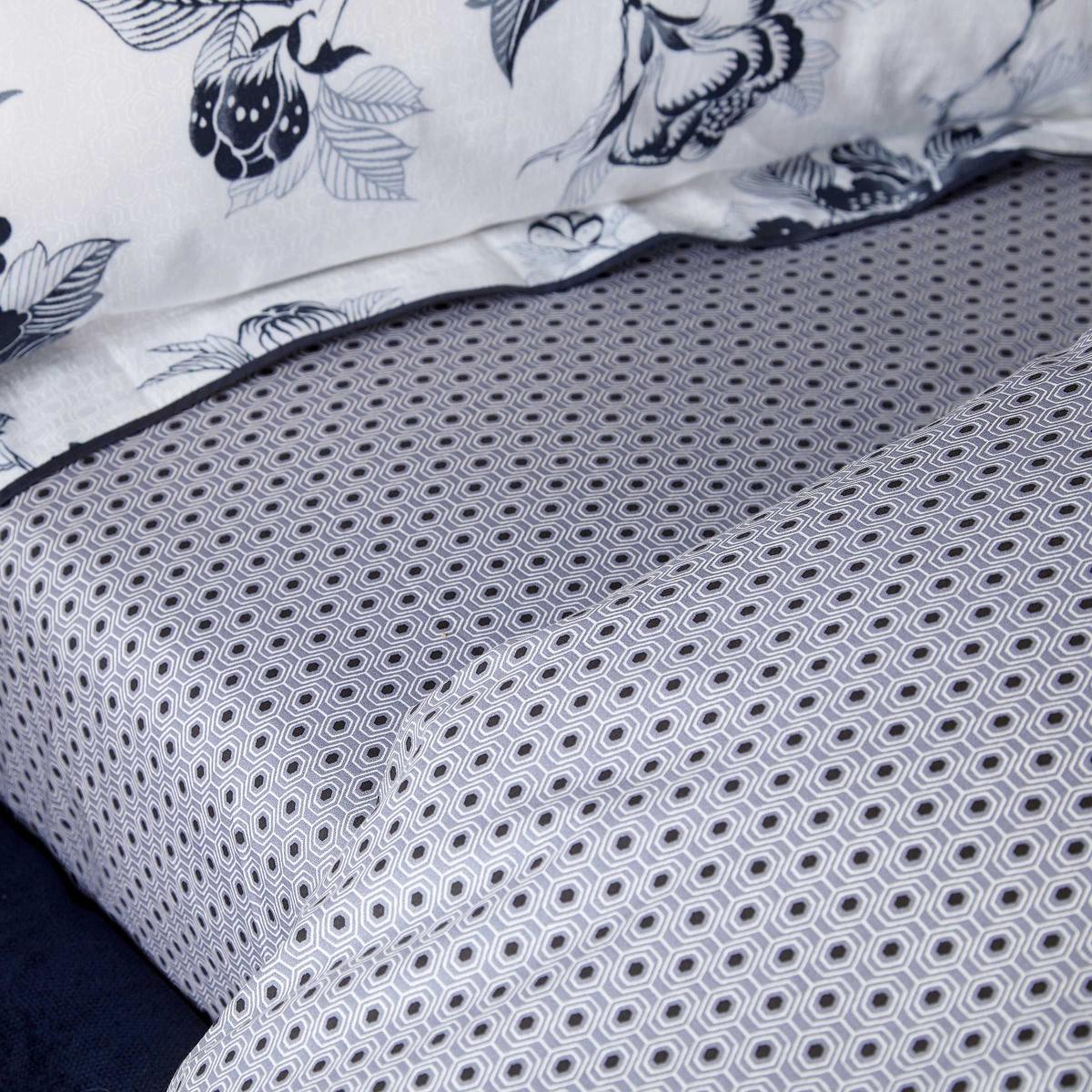 Oka Geometric Cotton Fitted Sheet in Midnight Blue 135x190cm