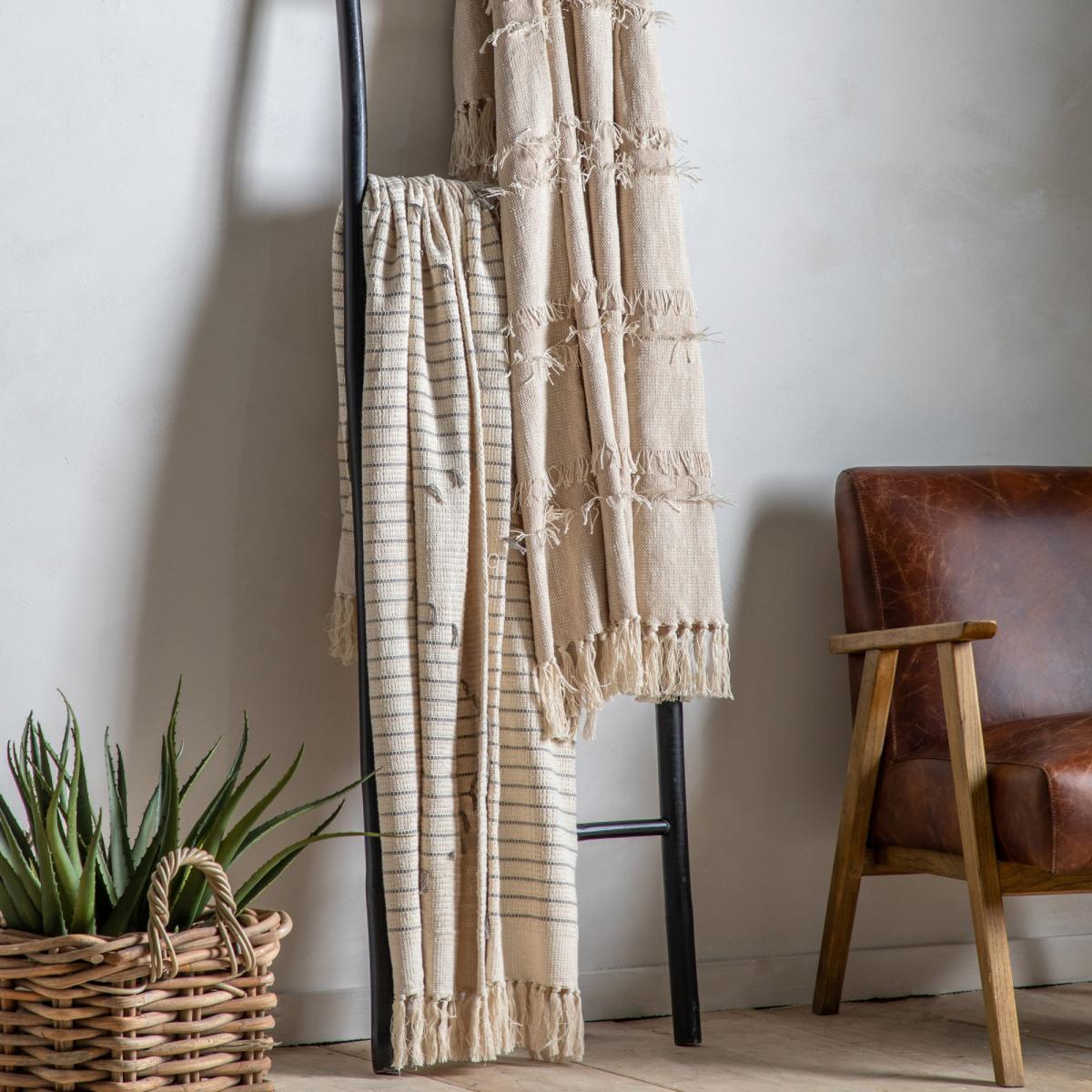 Elijah Grey Stripe Organic Cotton Throw in Natural 130x170cm – image 2