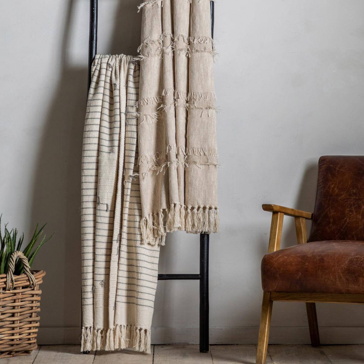 Elijah Grey Stripe Organic Cotton Throw in Natural 130x170cm – image 5