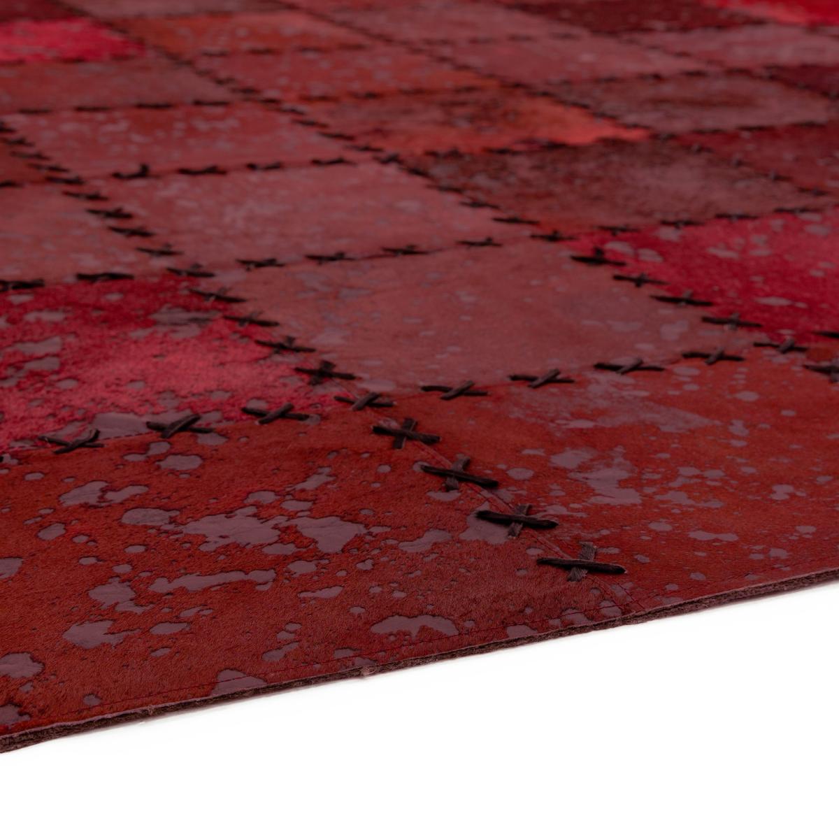 Xylo Hand Sewn Cowhide Rugs in Red Cross Stitch – image 5