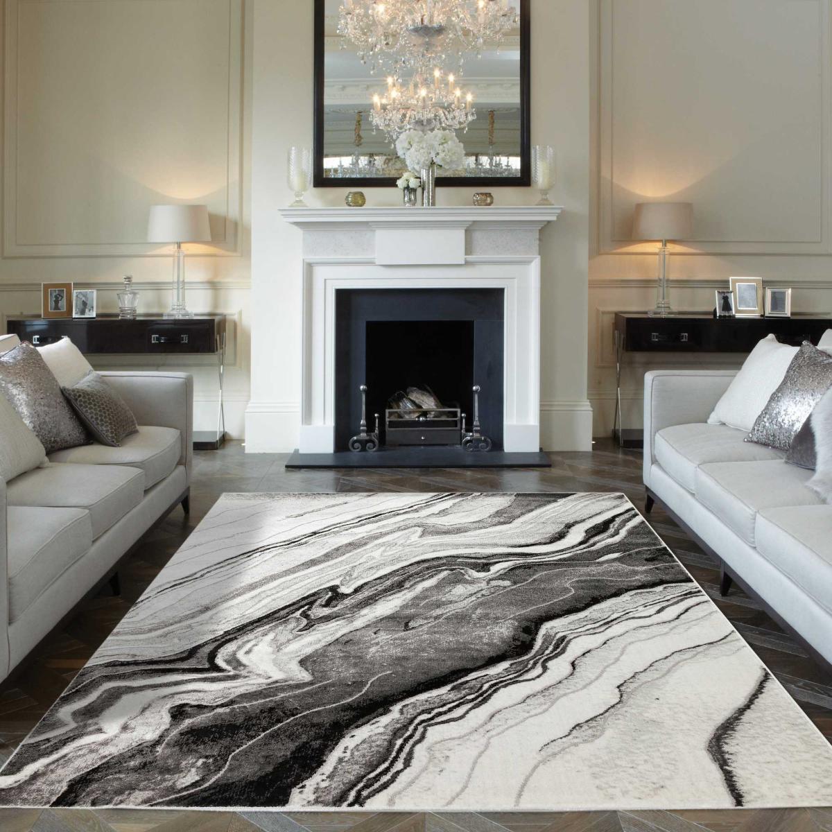 Blaze BLZ01 Abstract Marble Rugs in Silver Grey – image 1