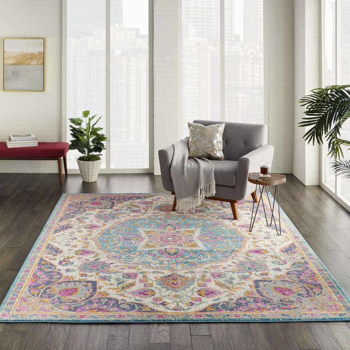 Passion Vintage Distressed Medallion Rugs PSN22 in Ivory Multicolour – image 2