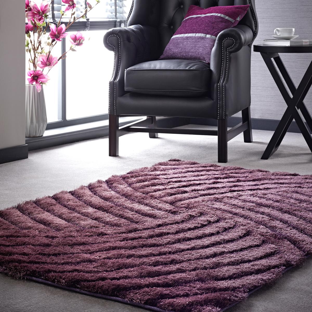 Dallas Carved Shaggy Modern Rugs in Mauve&nbsp;60x120cm – image 3