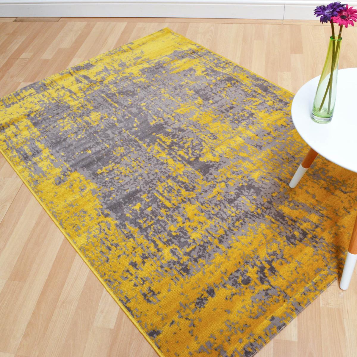 Revive Abstract Distressed Rugs RE11 in Ochre Yellow 160x230cm – image 5