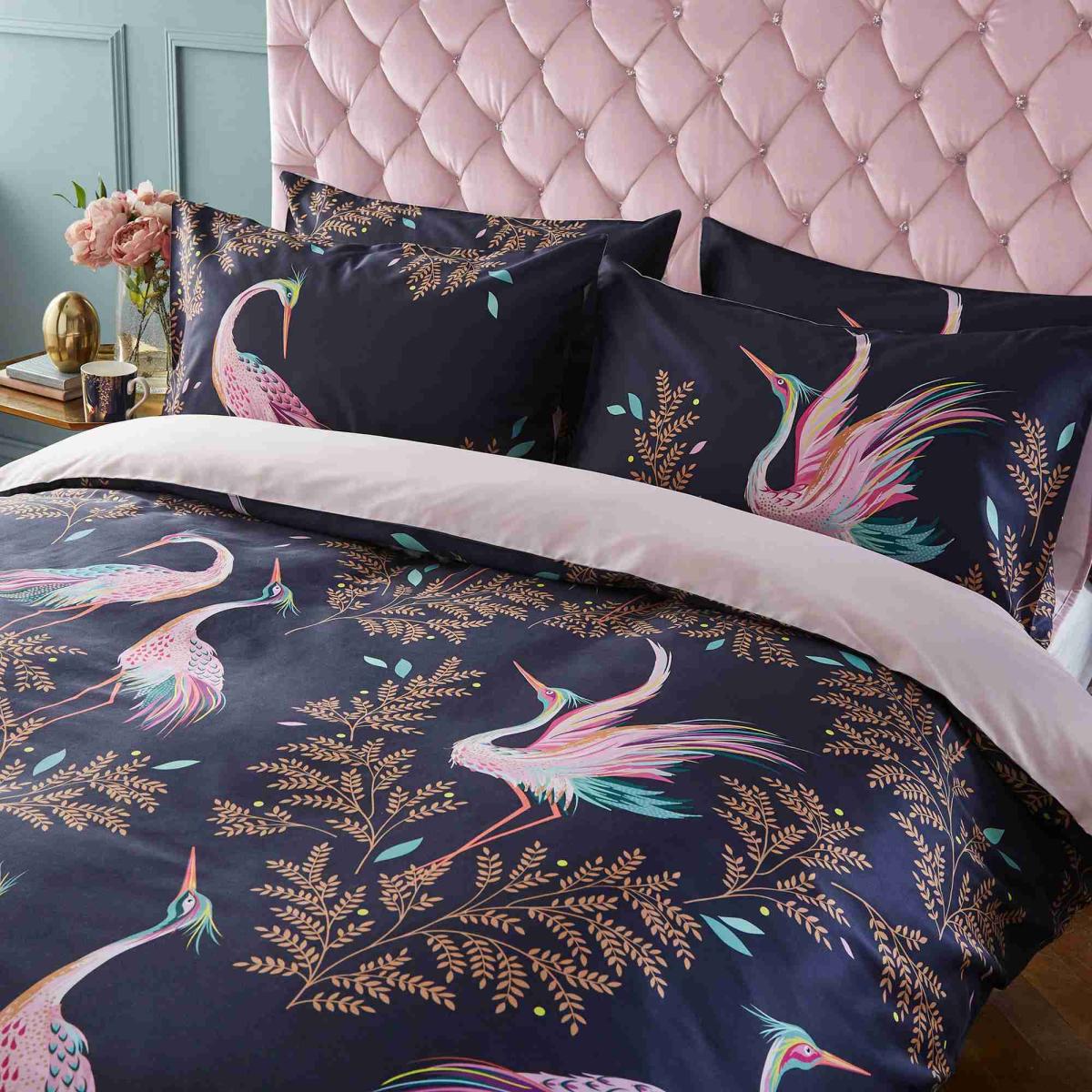 Dancing Cranes Bedding Duvet Cover and Pillowcase by Sara Miller in Midnight Blue 200x200cm – image 2