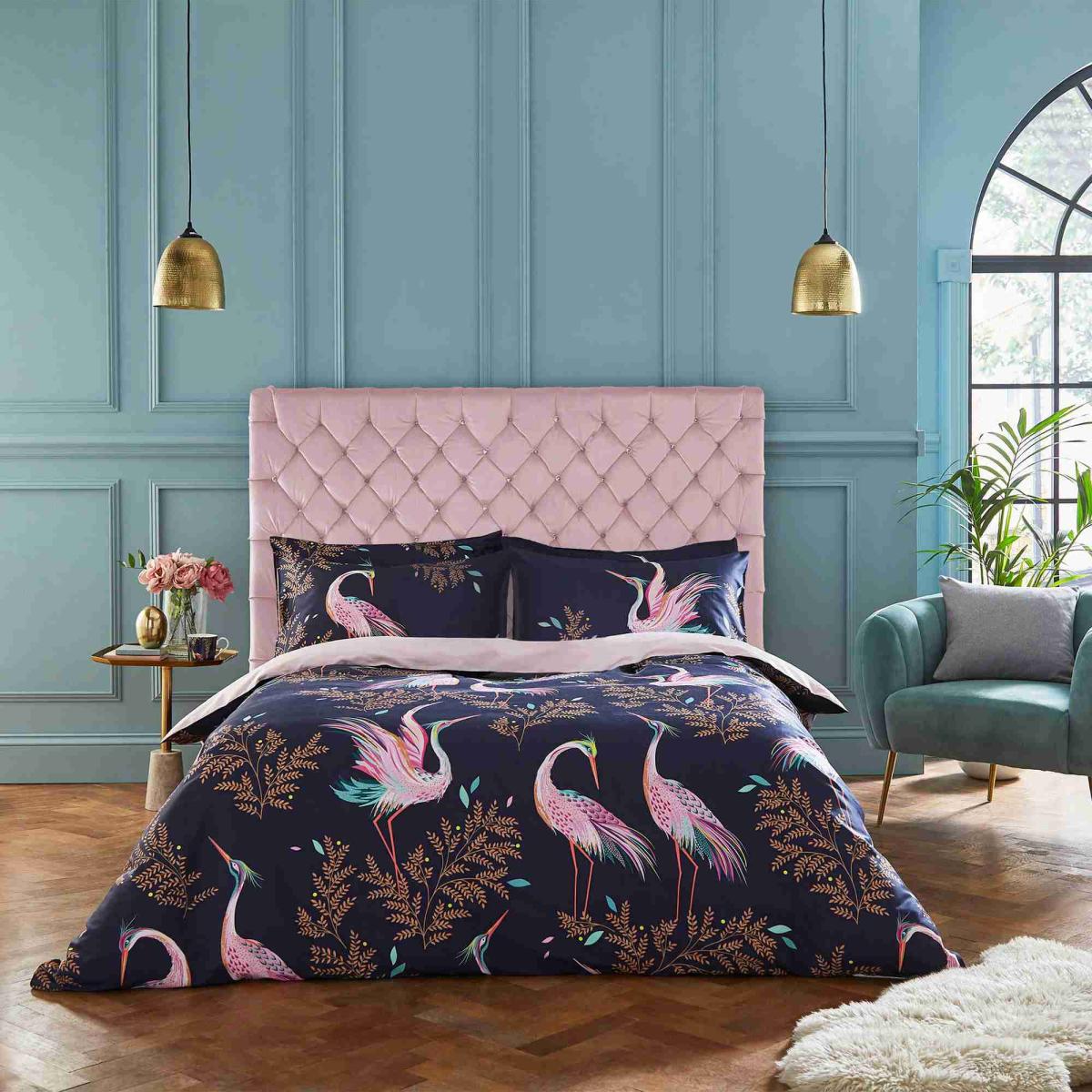 Dancing Cranes Bedding Duvet Cover and Pillowcase by Sara Miller in Midnight Blue 200x200cm – image 1