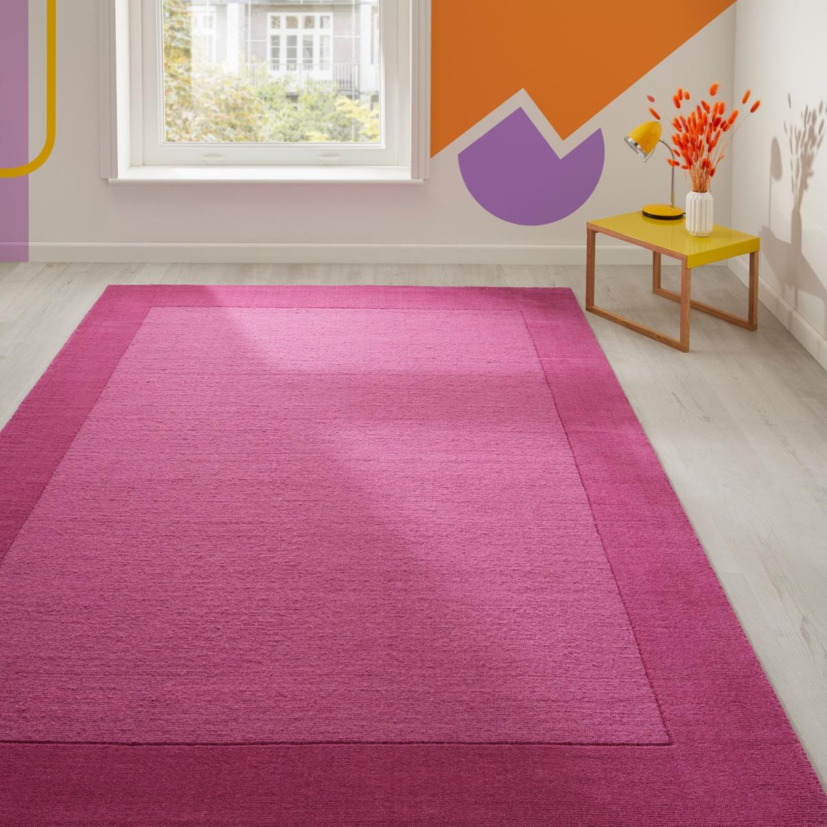 Colours Bordered Wool Rug in Pink160x235cm – image 1
