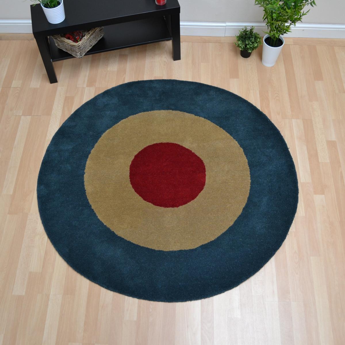 Roundel Wool Circular Rugs in Blue & Red 150x150cm – image 5
