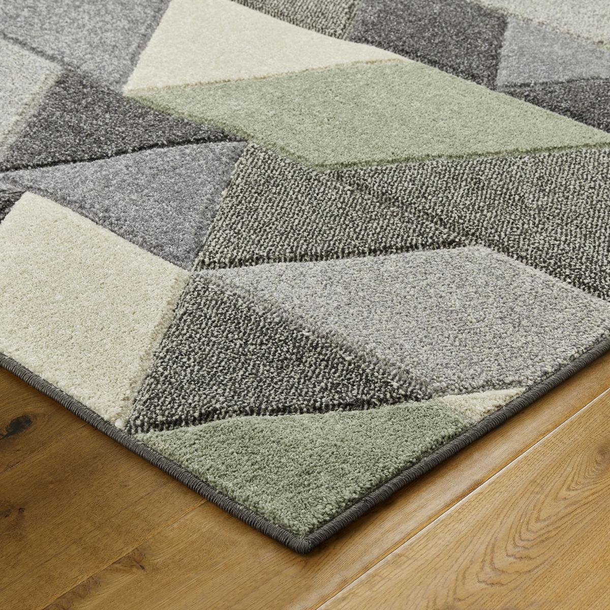 Portland 670 V Geometric Rugs in Green Grey Cream – image 2