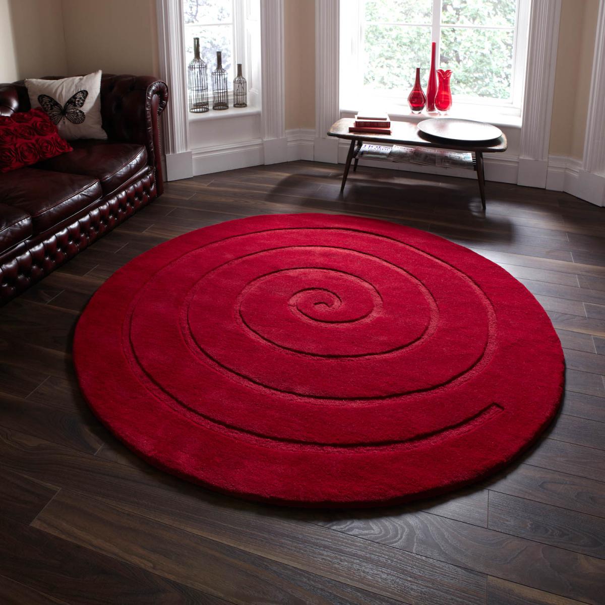 Spiral Circular Round Wool Rugs in Red 180x180cm – image 1