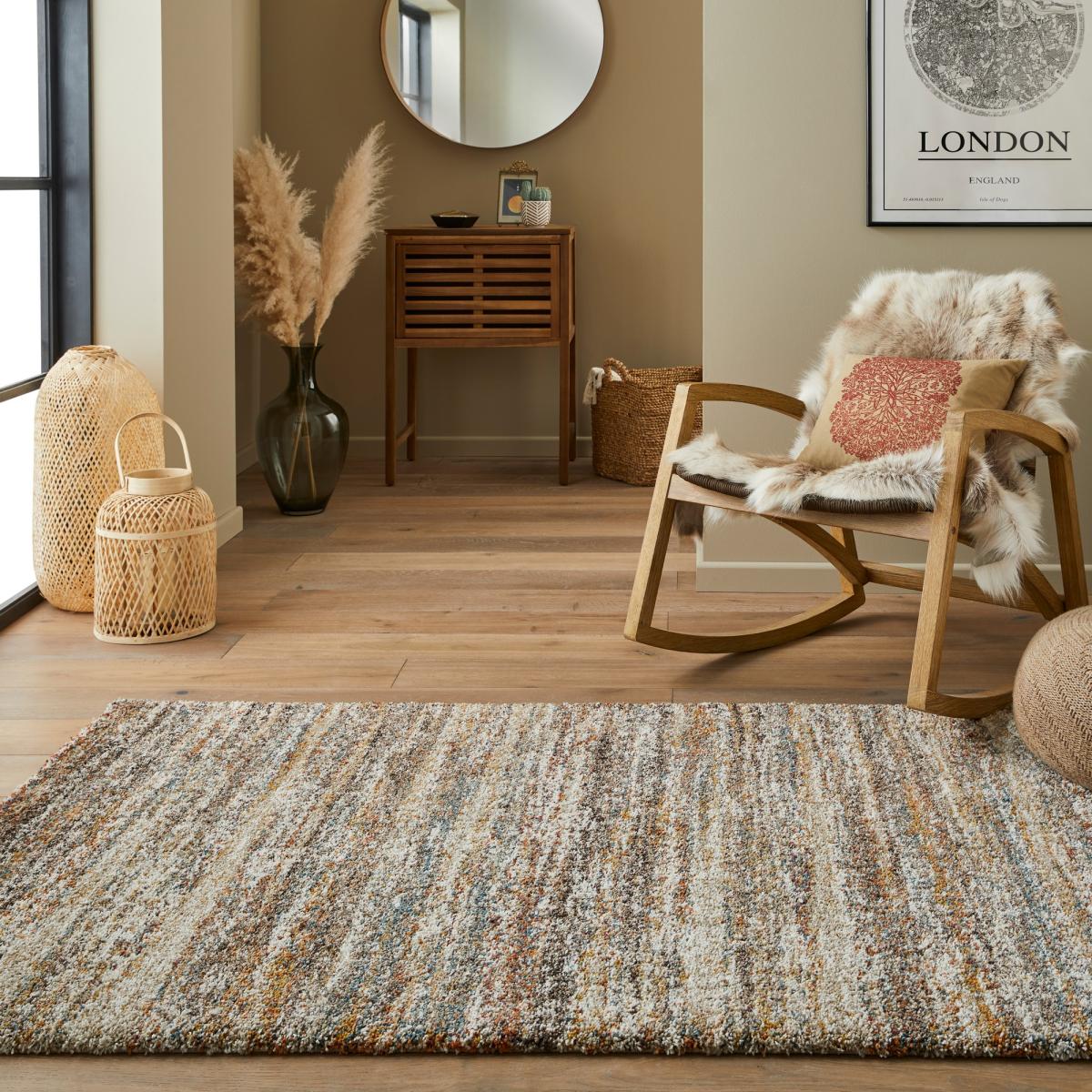 Mehari Shaggy Striped Rugs 23094 6969 in Mustard Yellow 200x200cm – image 2