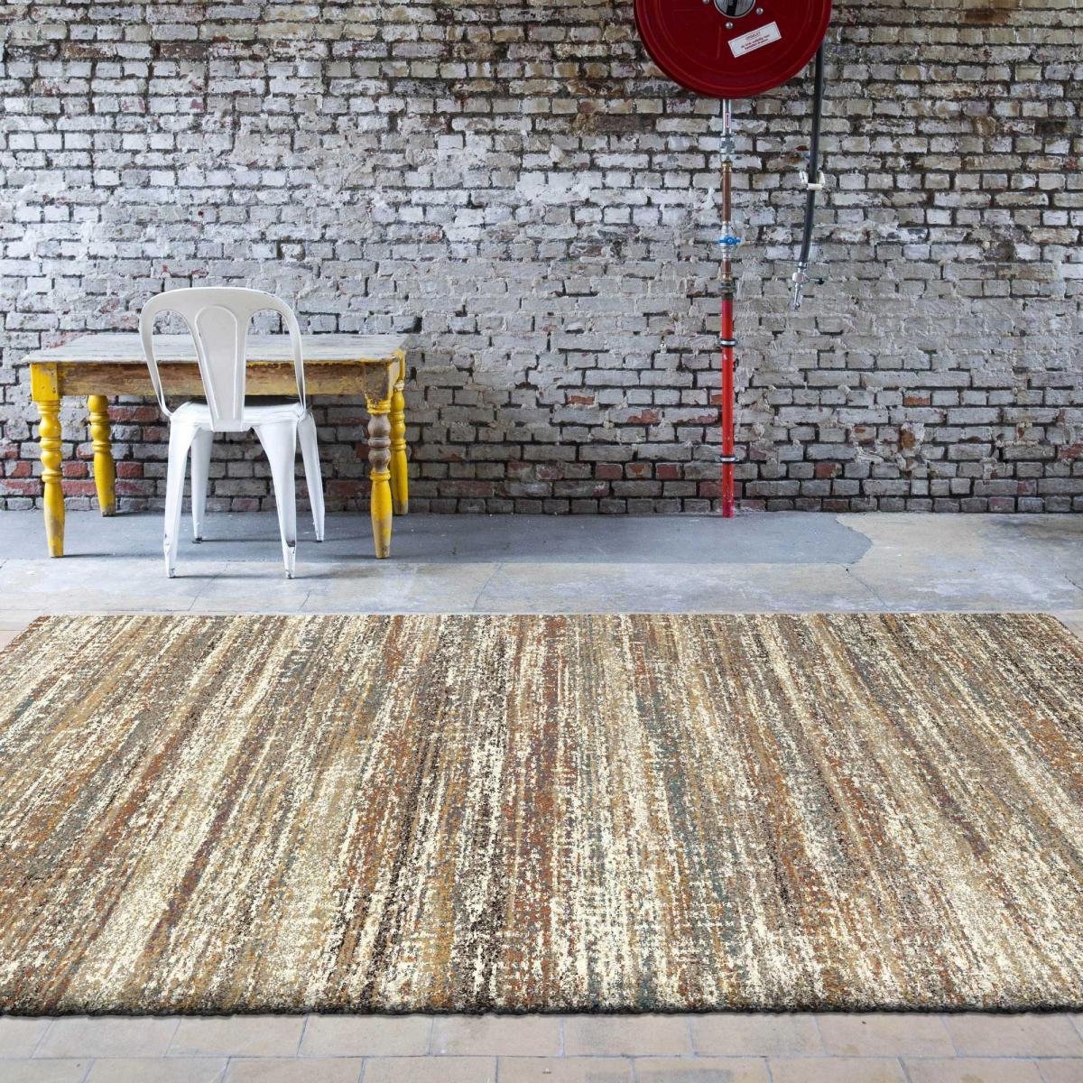 Mehari Shaggy Striped Rugs 23094 6969 in Mustard Yellow 200x200cm – image 3