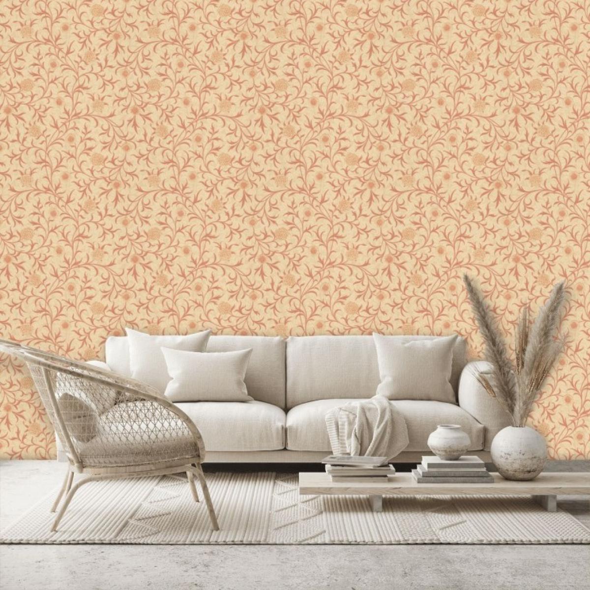 Scroll Floral Wallpaper 210364 by Morris & Co in Light Brick Buff Roll – image 2