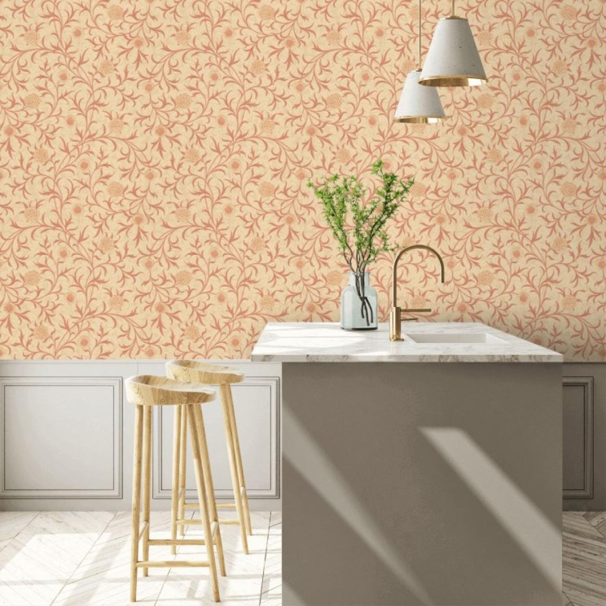 Scroll Floral Wallpaper 210364 by Morris & Co in Light Brick Buff Roll – image 1
