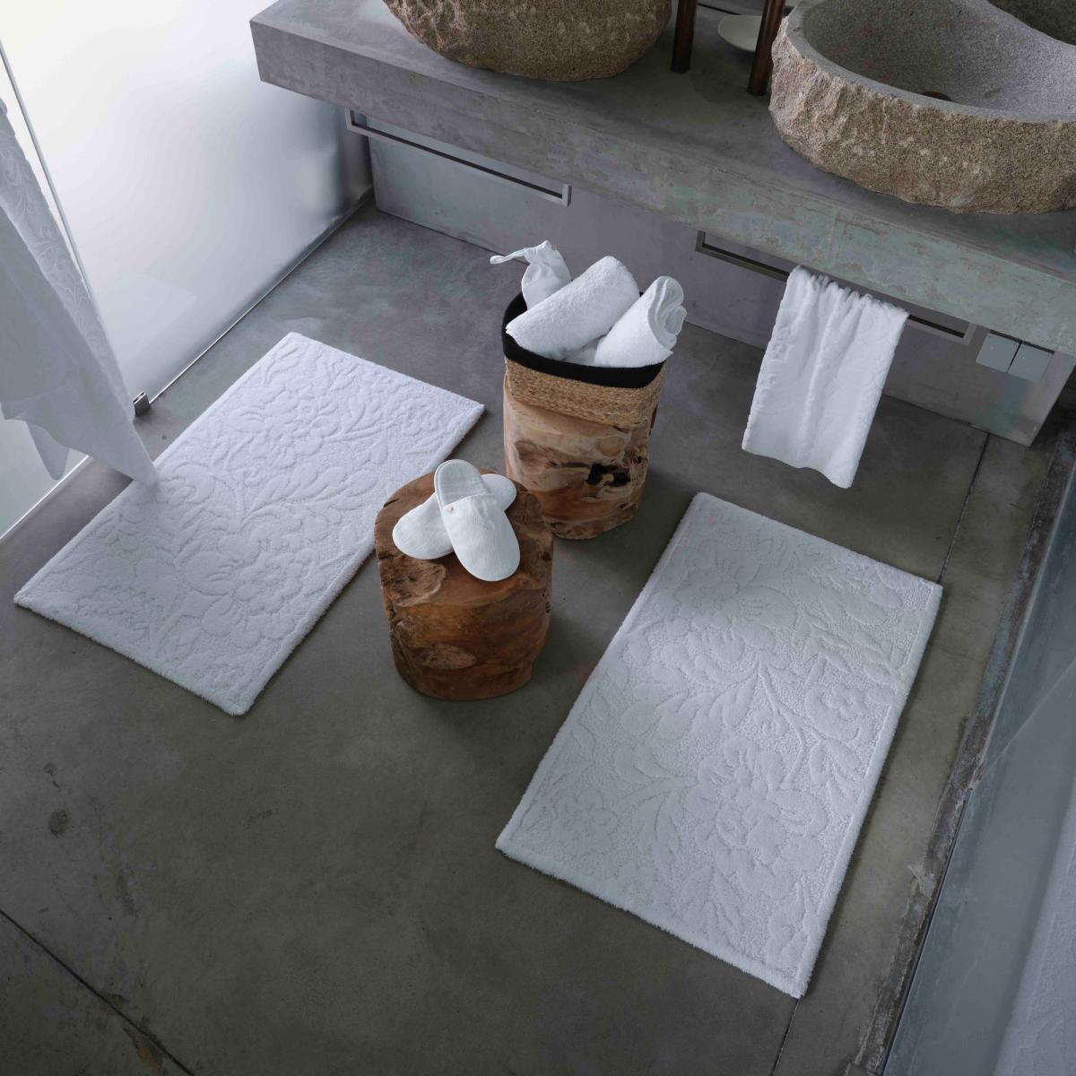 Brighton 100 Floral Bath Mats in White by Designer Abyss & Habidecor 60x100cm – image 3