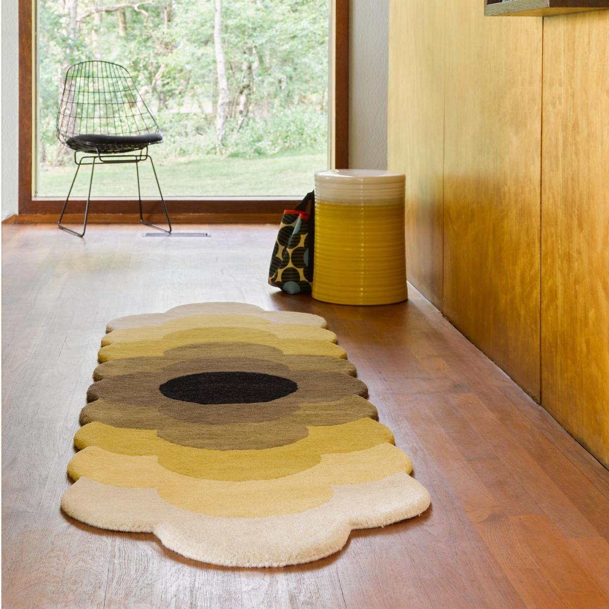 Optical Flower Wool Rugs 061206 in Dandelion By Designer Orla Kiely 67x230cm – image 1