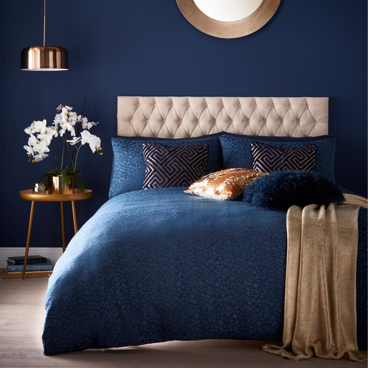 Topaz Geometric Jacquard Bedding By Tess Daly in Midnight Blue 220x260cm – image 1
