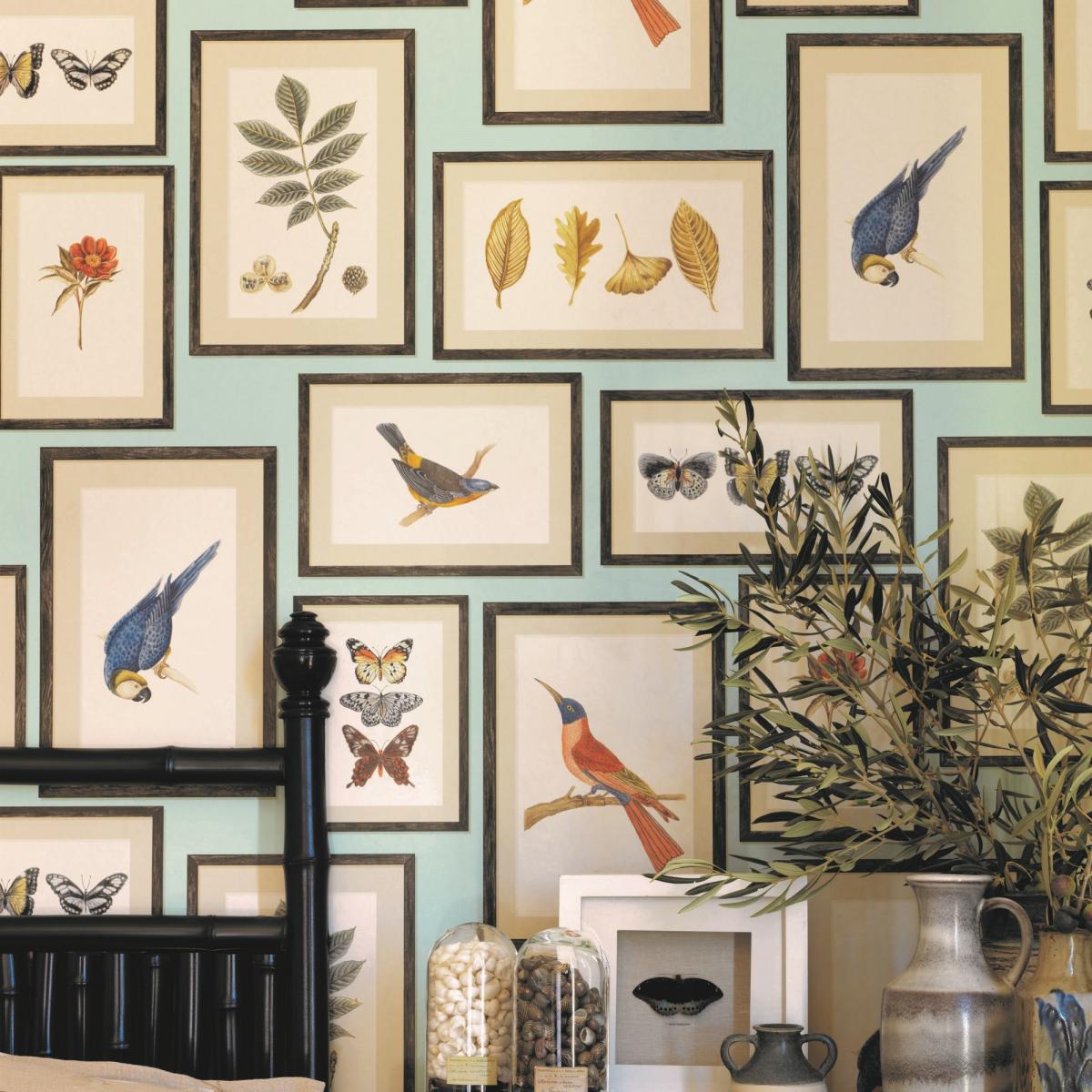 Picture Gallery Wallpaper 213400 by Sanderson in Aqua Multi Roll