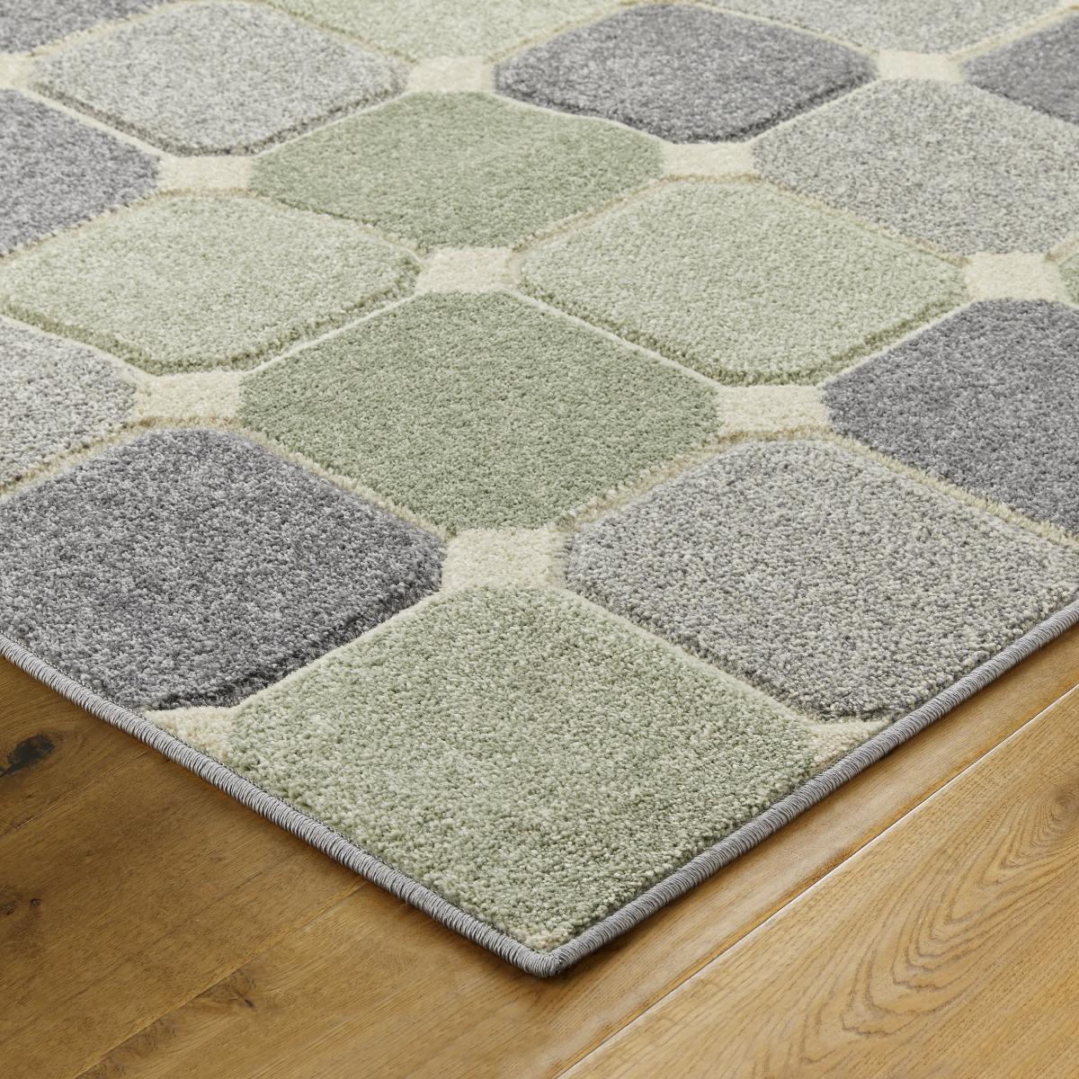 Portland 172 G Geometric Block Runner Rugs in Green Grey Cream 60x230 – image 3
