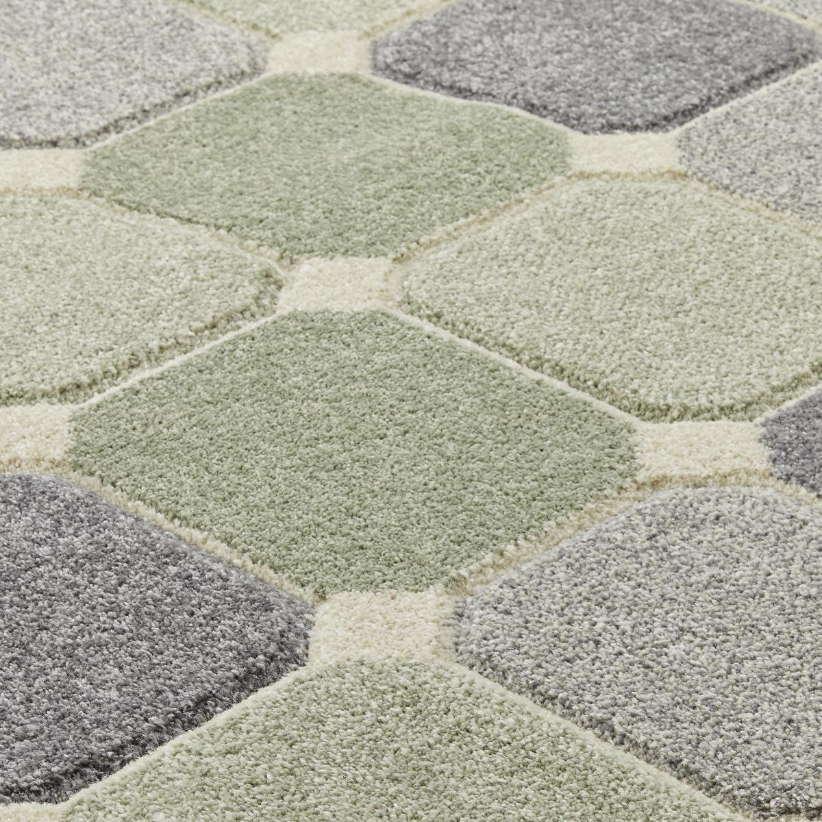 Portland 172 G Geometric Block Runner Rugs in Green Grey Cream 60x230 – image 5