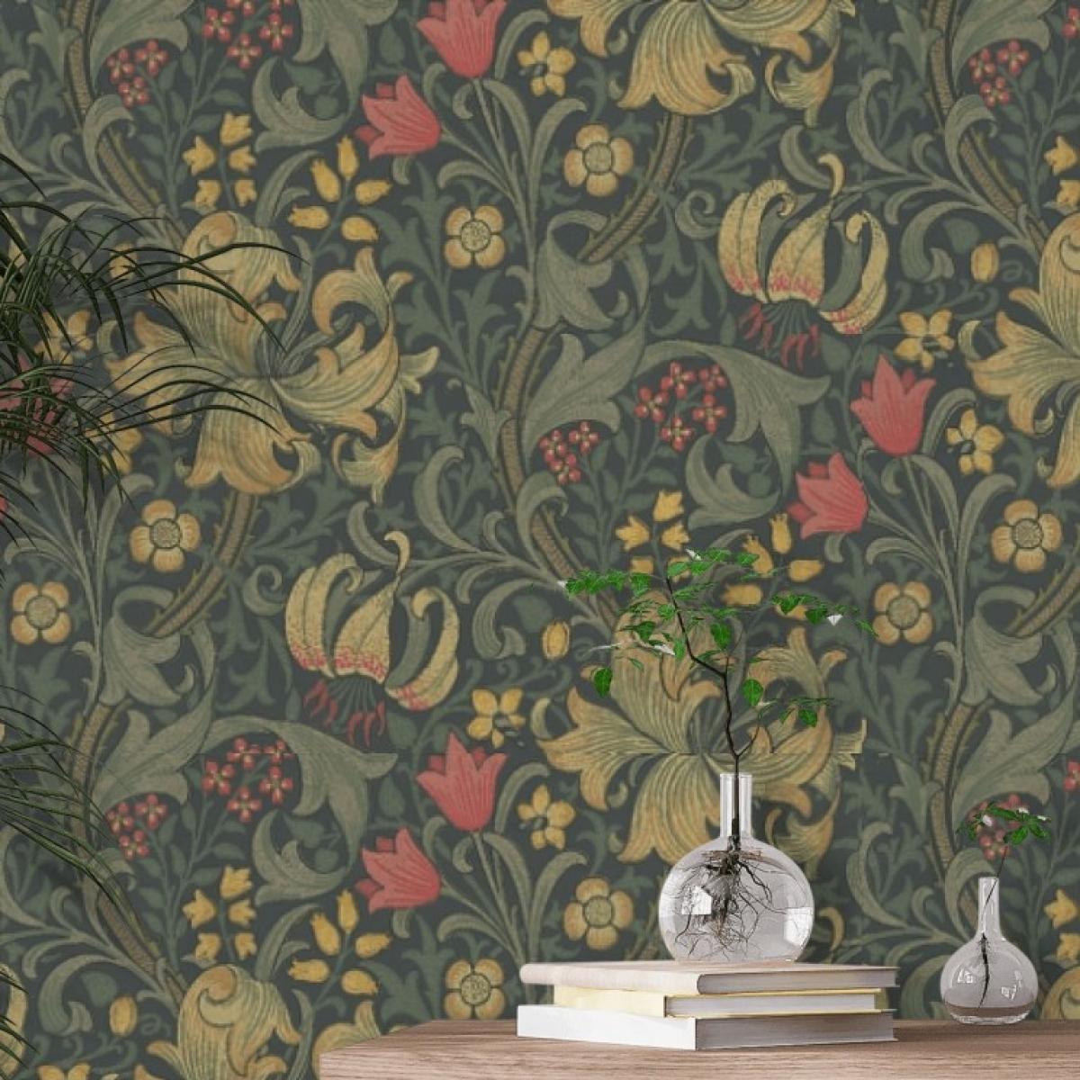 Golden Lily Wallpaper 210403 by Morris & Co in Charcoal Olive Roll – image 2