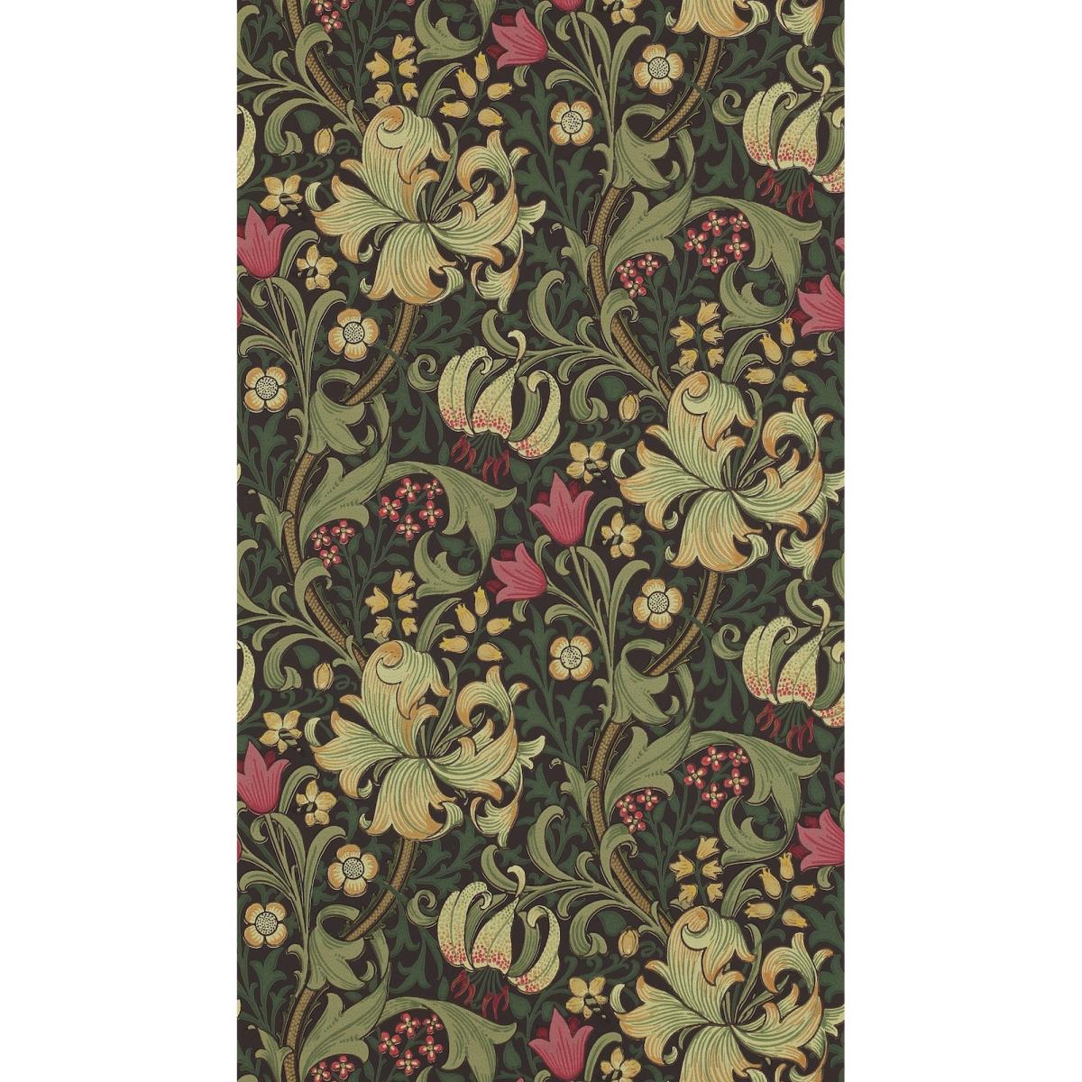Golden Lily Wallpaper 210403 by Morris & Co in Charcoal Olive Roll – image 3