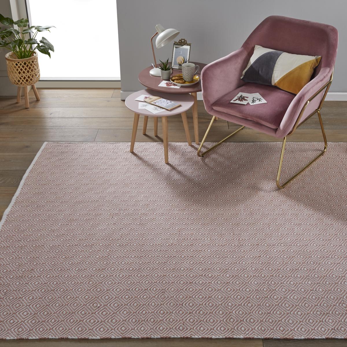 Brittany Modern Flatweave Indoor Outdoor Rugs in Rose Pink 160x230cm