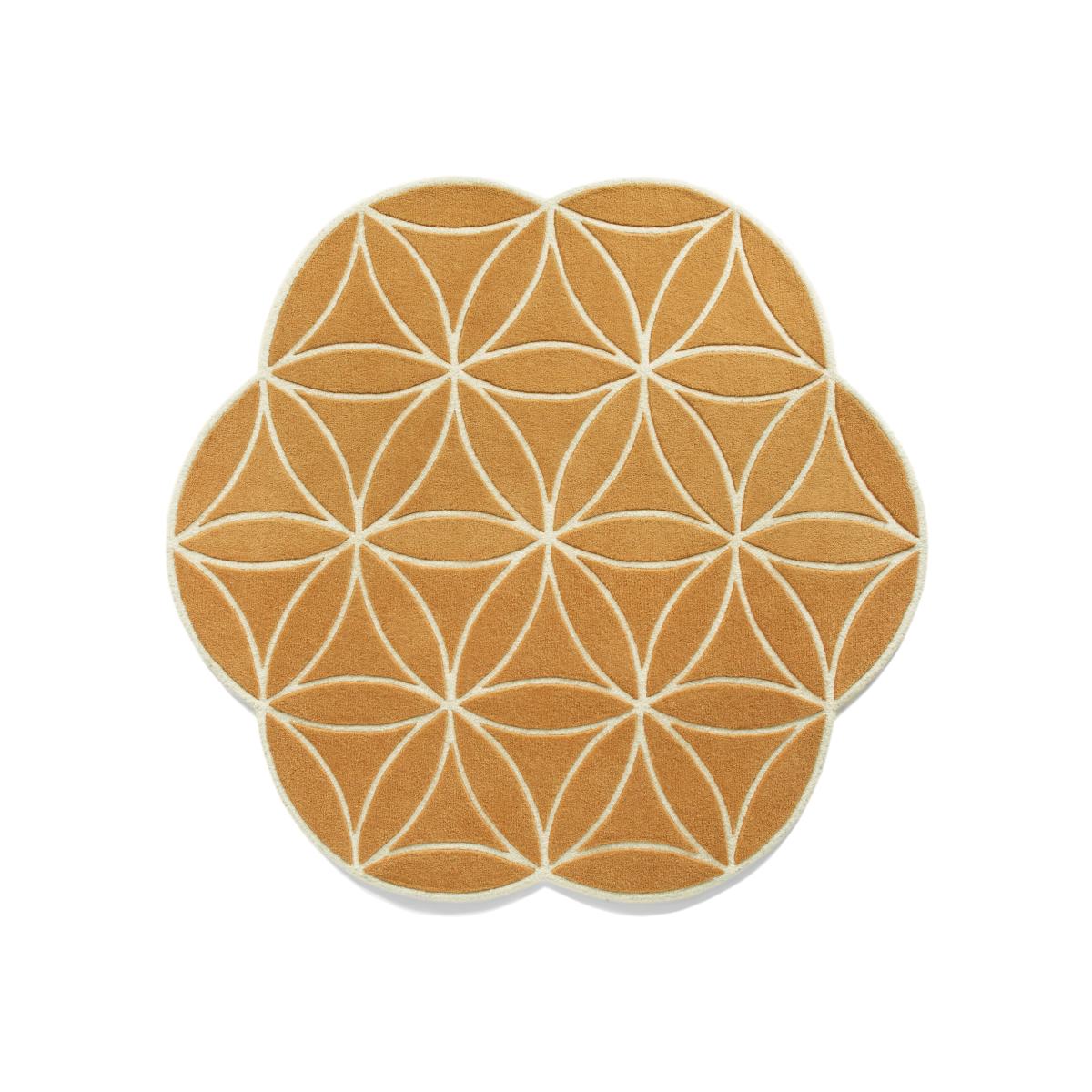 Bloom Circle Geometric Wool Rugs in Ochre Yellow