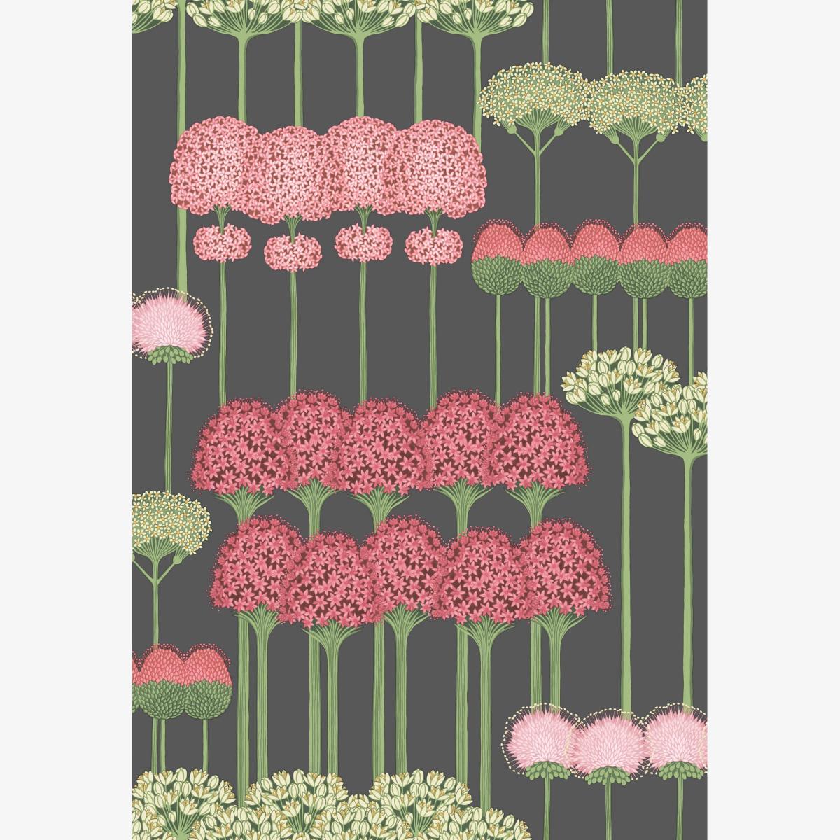 Allium Wallpaper 12037 by Cole & Son in Coral & Leaf Green on Charcoal Roll – image 1